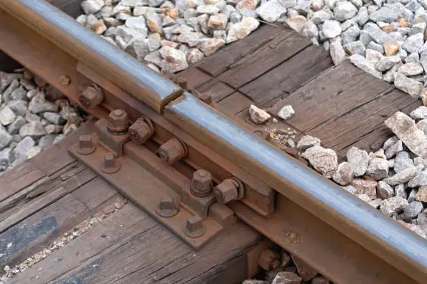 Chipped Rail at Fishplate Connection Old Railway in Serbia