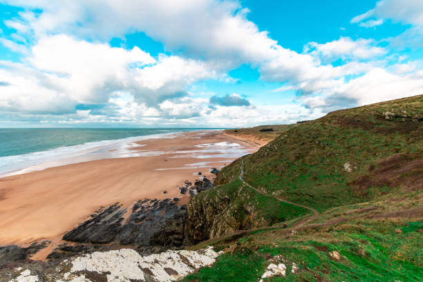 istock Cape of Carteret beach from the semaphore at low tide (Normandie, France) 1293898794