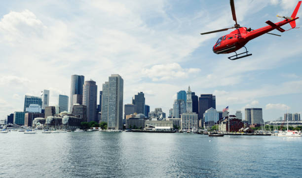 istock Helicopter Flying to Boston. 1293901222
