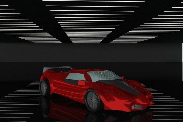 istock Red sports car in a dark garage 1293901581