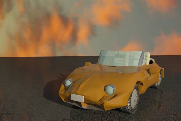 istock Orange sports car under cloudy sky 1293901598