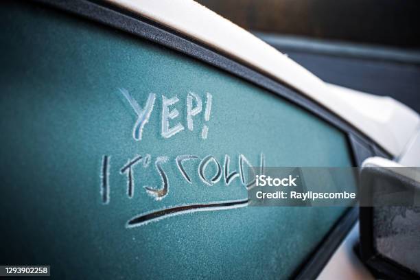 Yepits Cold Handwritten On A Frosty Car Windshield Stock Photo - Download Image Now