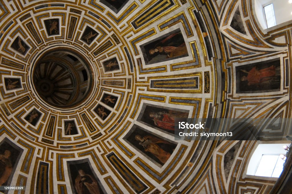 Fragment of the dome at church of the Holy Christ of Health Iglesia del Santo Cristo de la Salud Malaga, Spain Church Stock Photo