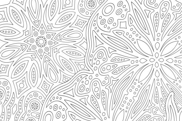 Art for coloring book with linear pattern Beautiful black and white illustration for coloring book with rectangle abstract linear pattern coloring book page illlustration technique illustrations stock illustrations
