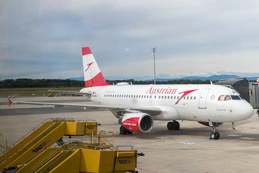 Vienna, Austria - August 31, 2020: Austrian Airlines Airbus A319-112 plane at Vienna International Airport (VIE).