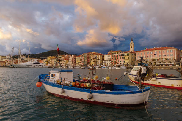 istock Imperia Oneglia harbour in evening, Italy 1293904502