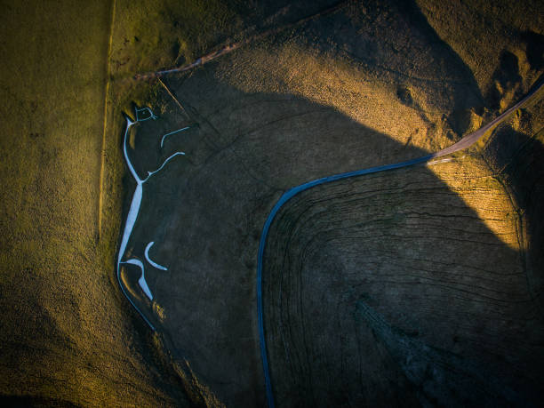 The white horse An Aerial Kew of the Uffington white horse uffington horse stock pictures, royalty-free photos & images