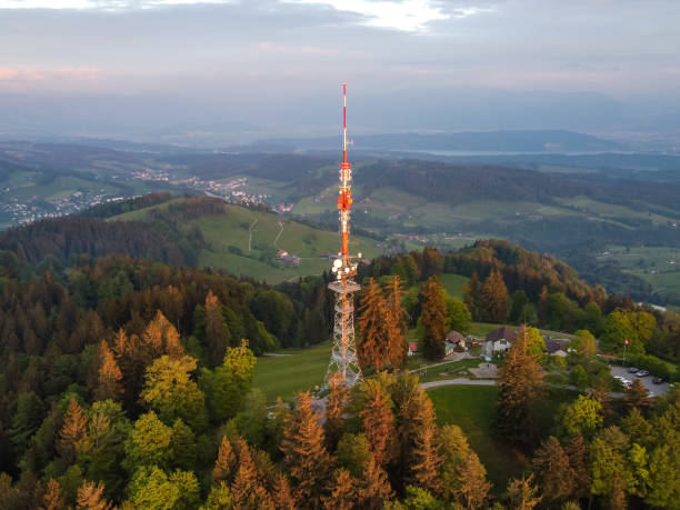 istock Mountain top tower in red and white 1293925585