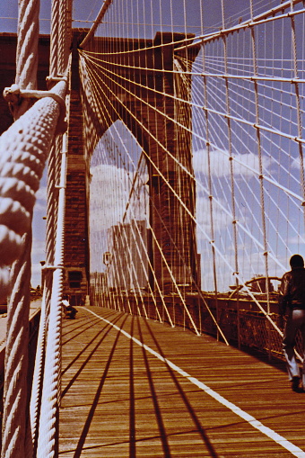 A view up the cables of the Brooklyn Bridge