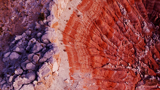 Drone shot of the stunning landscape around Catstair Canyon in Grand Staircase Escalante National Monument at sunset.