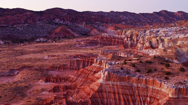 Grand Staircase Escalante National Monument at Dusk - Aerial Drone shot of the stunning landscape around Catstair Canyon in Grand Staircase Escalante National Monument at sunset. grand staircase escalante national monument stock pictures, royalty-free photos & images