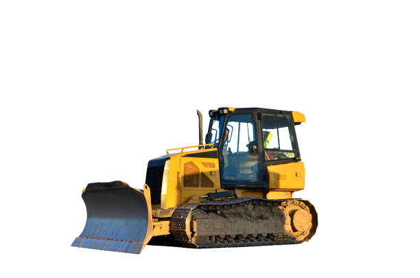 istock Bulldozer isolated on white background. Earth-moving equipment 1293935921
