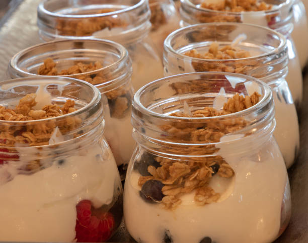 istock Fruit yogurt parfait with oatmeal for breakfast 1293941650