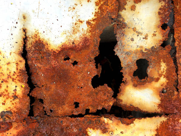 istock Panoramic grunge rusty metal texture, rust and oxidized metal background. Old metal iron panel. close up 1293952650