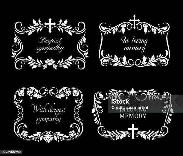 Rectangular Funeral Frame Funeral Vector Frames With Mourning Flowers Set Stock Illustration ...