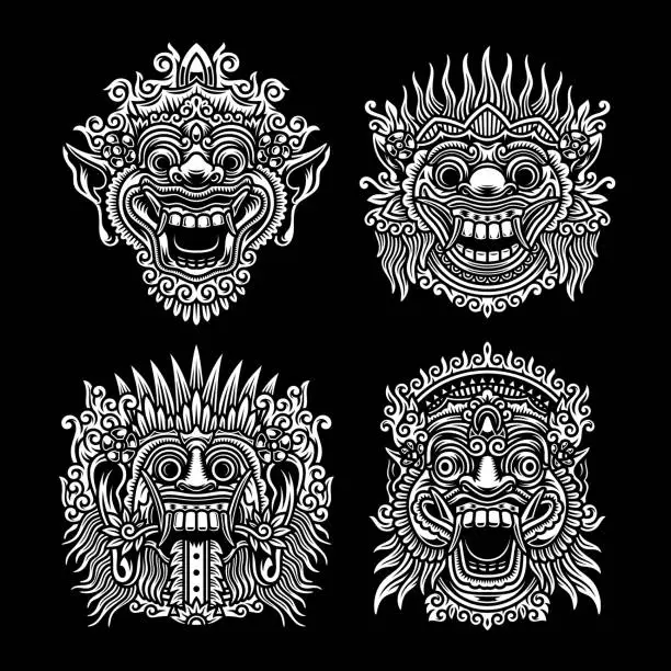 Vector illustration of Traditional Balinese Mask Collection