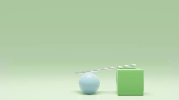 istock Minimal scene with geometrical forms in green abstract background . Autumn colors scene. Abstract minimal concept, blank space, clean design, 3D Rendering Illustration . Metallic object cylinder 1293972087