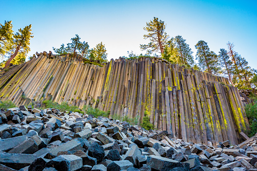 The unusual rock formation of columnar basalt at Devils Postpile National Monument, California