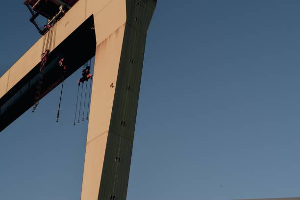 istock Yellow shipbuilder's crane against a clear sky 1293978864