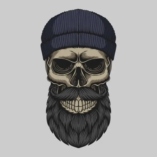 Vector illustration of Skull bearded mustache head vector illustration