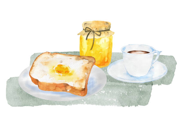 蜂蜜のパンとコーヒー - 食パン点のイラスト素材／クリップアート素材／マンガ素材／アイコン素材