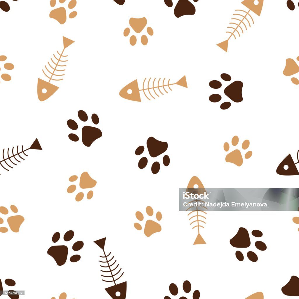 Fish Paw Pattern Seamless Pattern Of Animals Paws And Fish Skeleton Stock Illustration ...
