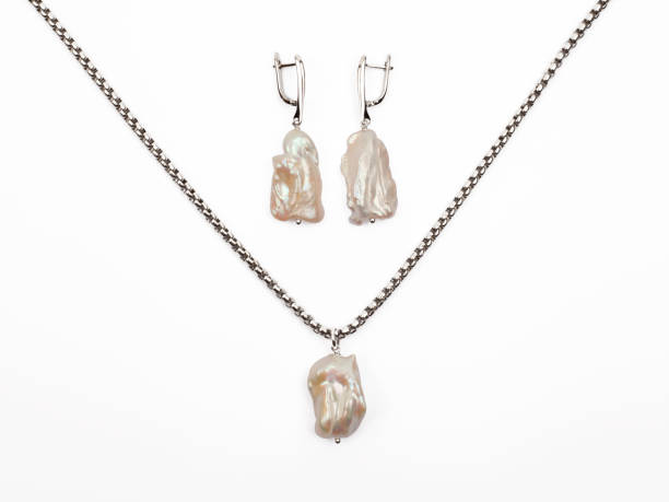 istock Luxury elegant baroque pearl earrings and pendant with silver chain 1293983497