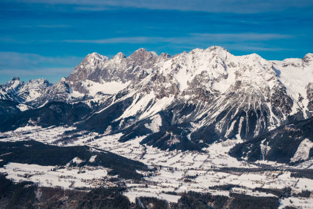 Scheichenspitze Mountain Peak in the Dachstein Mountain Range and the Village