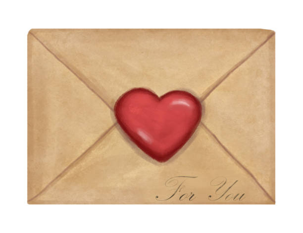 ilustrações de stock, clip art, desenhos animados e ícones de love letter envelope in vintage style - invitation postcard scrapbook day