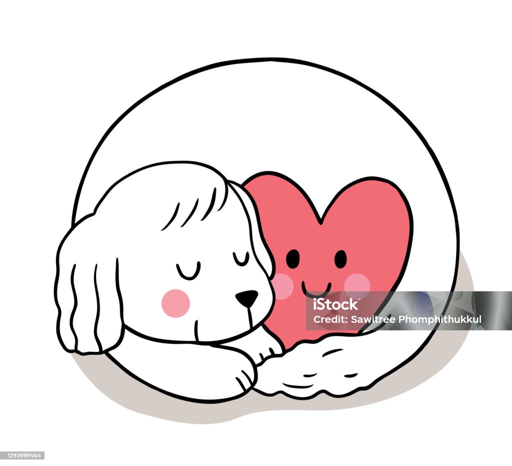 Hand Draw Cartoon Cute Valentine Day Dog Sleepy And Heart Vector Stock  Illustration - Download Image Now - iStock