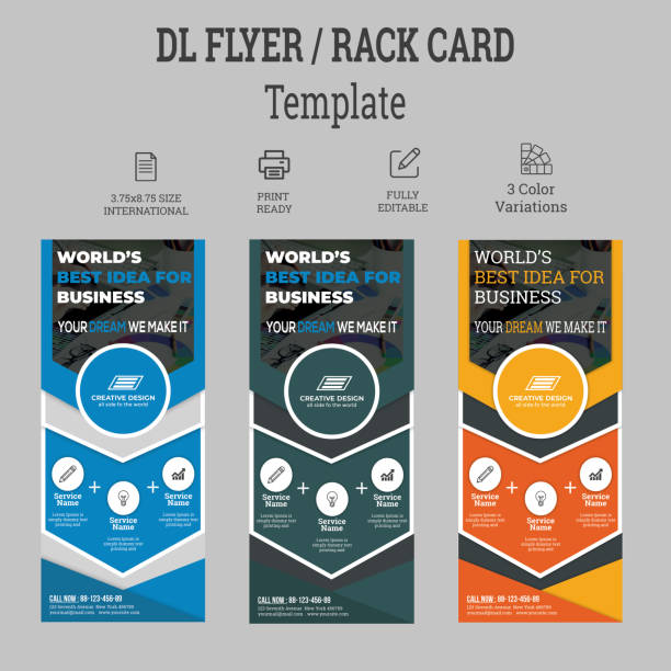 DL Flyer Template | Creative Modern Corporate DL Flyer Design with 3 color DL Flyer Template | Creative Modern Corporate DL Flyer Design with 3 color indesign templates stock illustrations