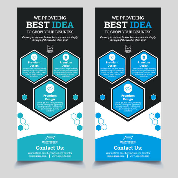DL Flyer Template | Creative Modern Corporate DL Flyer Design with 3 color DL Flyer Template | Creative Modern Corporate DL Flyer Design with 3 color indesign templates stock illustrations