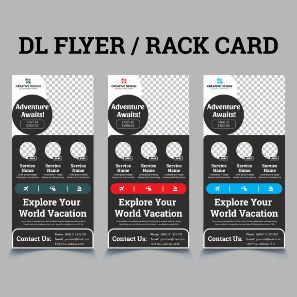 Corporate Travel Postcard Rack-card DL Flyer Design., Travel dl flyer / Rack card Corporate Travel Postcard Rack-card DL Flyer Design., Travel dl flyer / Rack card indesign templates stock illustrations