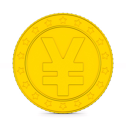 coin with symbol Yen on white background. Isolated 3D illustration