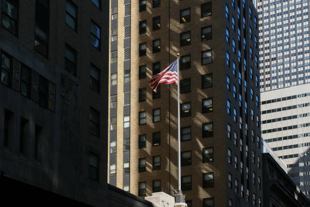 istock Business centers and the American flag 1293996630