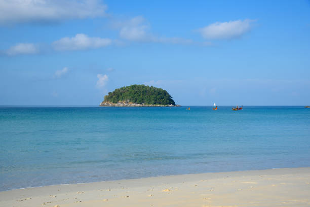 Scene of beautiful kata beach and blue sky background