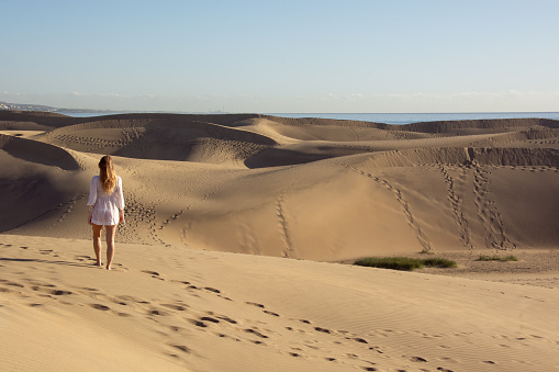 la mujer camina en el desierto photo