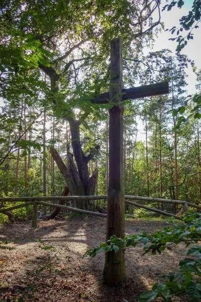 The summit cross on Reinickendorfs hightest mountain Ehrenpfortenberg in Berlin Tegel