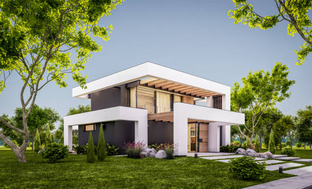 istock 3d rendering of modern house in luxurious style in evening 1294008177