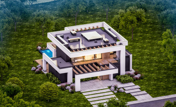 istock 3d rendering of modern house in luxurious style in evening 1294008180