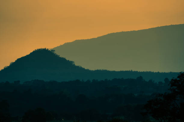 landscape view hills and forest on sunset silhouette background