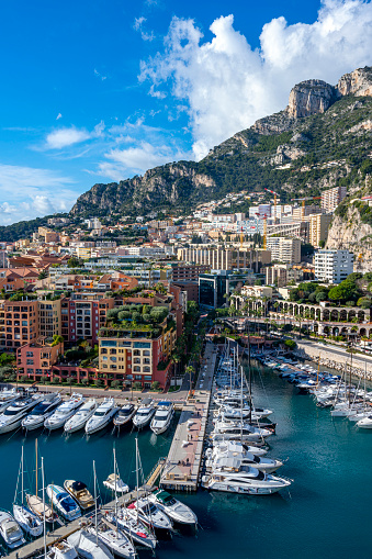 Principality of Monaco, view from the Rock on the district of Fonvieille and its marina