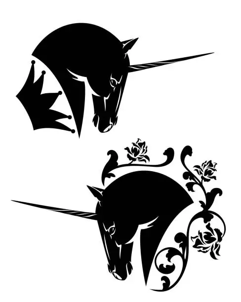 Vector illustration of royal unicorn horse black and white vector heraldic design