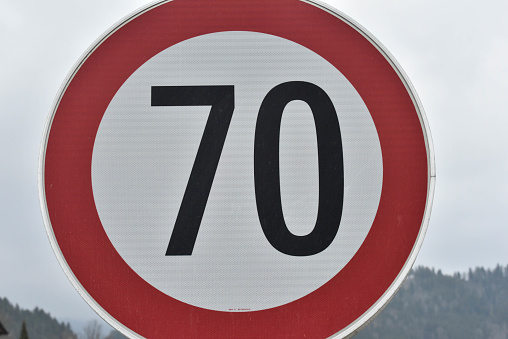 traffic sign 70 kmh speed limit, road sign in traffic