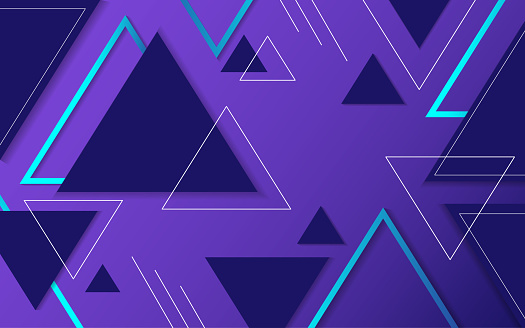 Abstract  blue color geometric triangle shapes on violet color gradient background. Modern abstract geometric background.