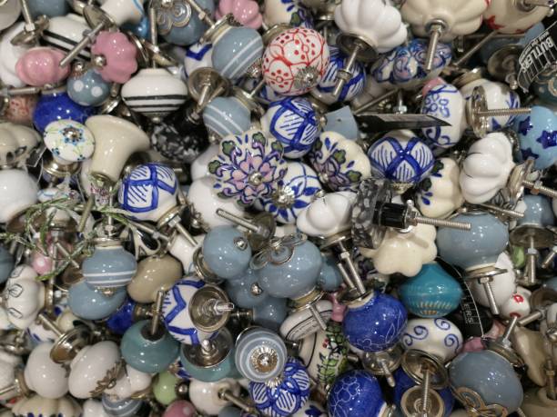 Assortment of Porcelain Cupboard Knobs of Blue, White and Grey