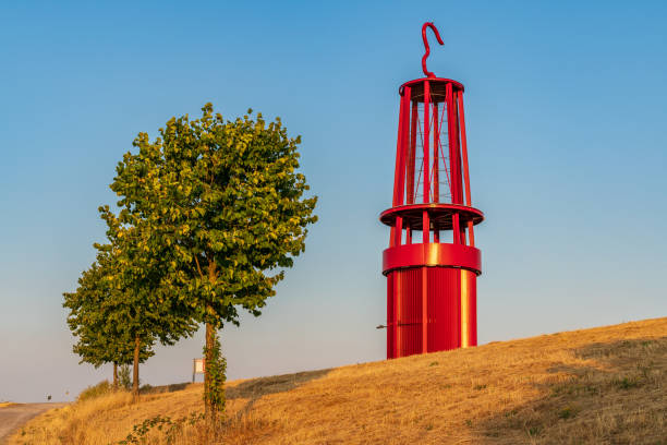 Moers, North Rhine-Westfalia, Germany - August 03, 2018: Das Geleucht, a memorial of a mining lamp at the Halde Rheinpreussen