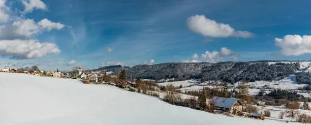 Panoramic view of Scheffau, Allgäu in winter
