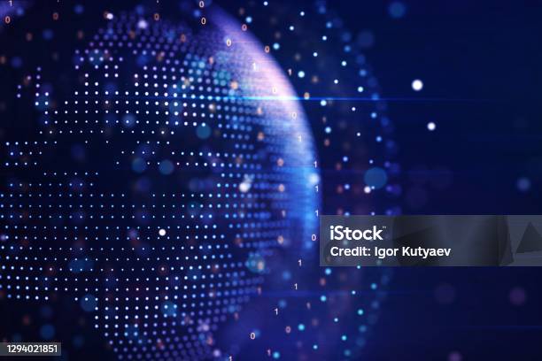 Abstrakte Grafische Weltkartenillustration Auf Blauem Hintergrund Big Data Und Netzwerkkonzept 3drendering Stockfoto und mehr Bilder von Technologie