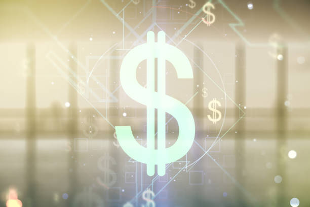 istock Double exposure of virtual USD symbols hologram on empty modern office background. Banking and investing concept 1294021925
